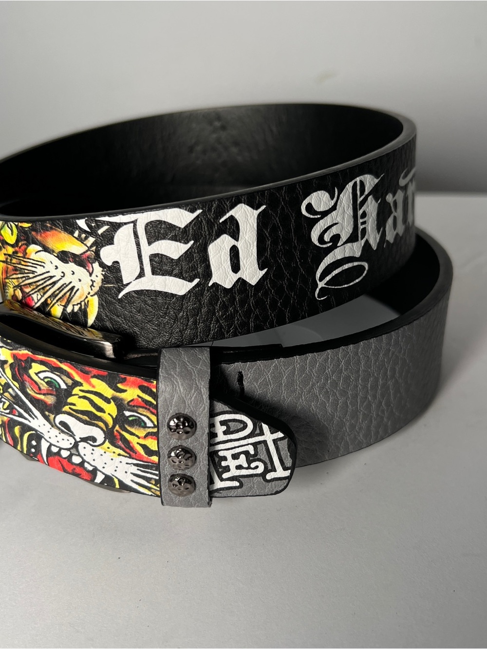 Ed Hardy Tiger Studded Belt Gray/Black Size 34 New with Tags